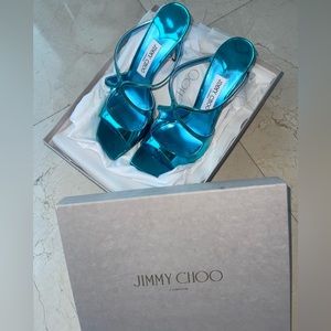 Jimmy Choo Anise Metallic Leather Mules GORGEOUS COLOR MALIBU